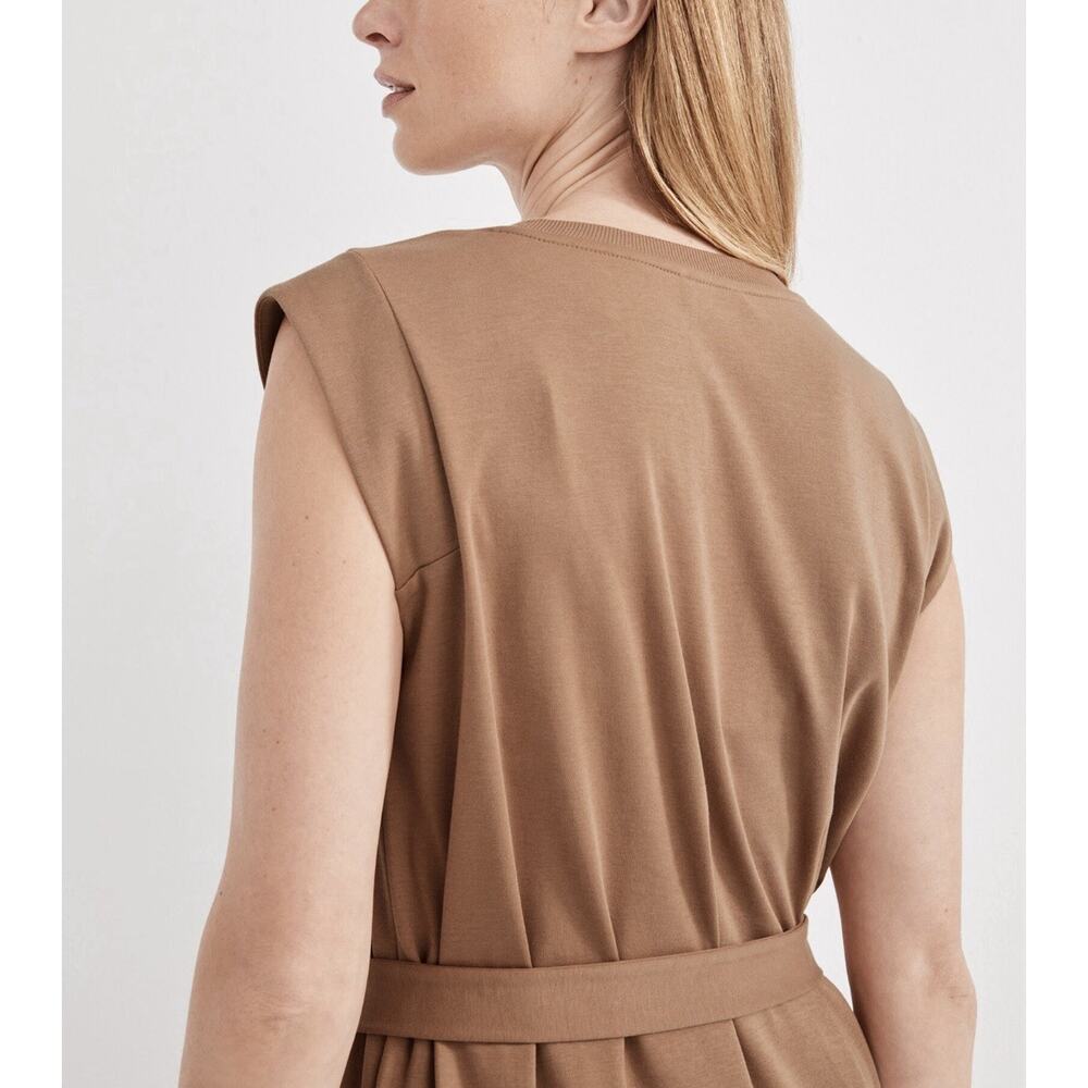 Haven Well Within Midi Dress Lg Interlock Cap Sleeve Belted Granola Minimalist - Picture 2 of 7